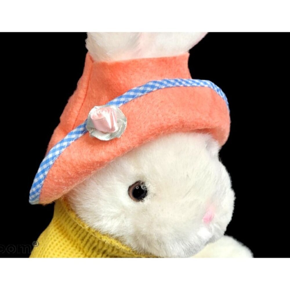 TLToys Spring Bunny Rabbit 9" Seated White Pink Hat Yellow Sweater Plush Easter - Picture 5 of 8